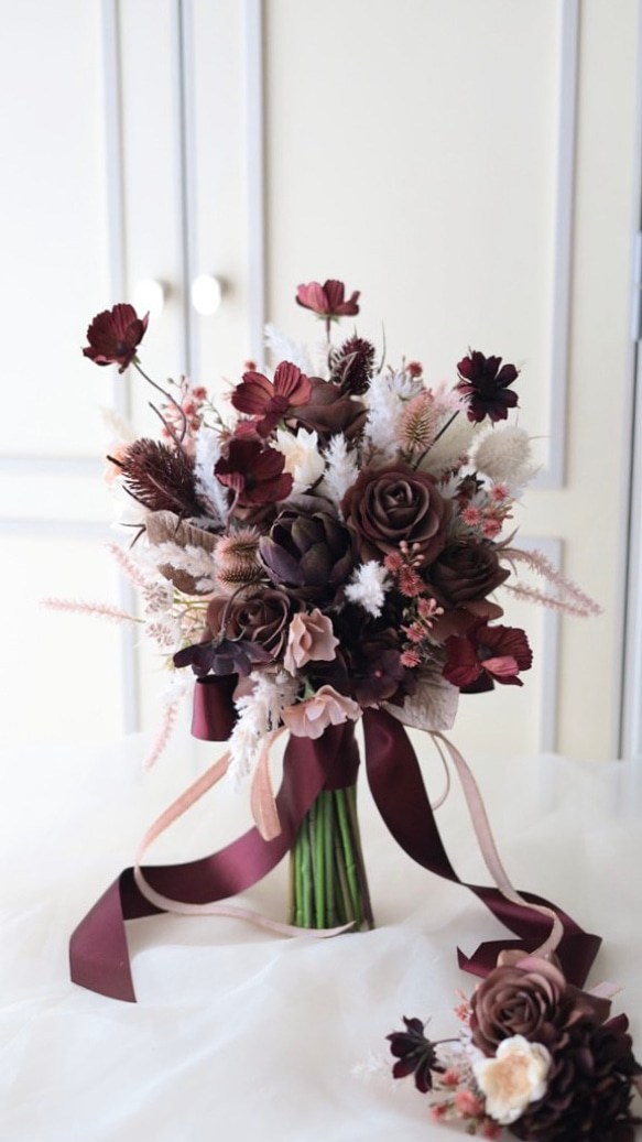 ショコラ.ネージュ ウェディングブーケ ブートニアセット 薔薇ブーケ  