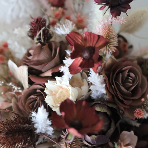 ショコラ.ネージュ ウェディングブーケ ブートニアセット 薔薇ブーケ  