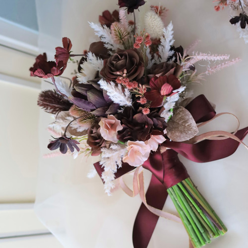 ショコラ.ネージュ ウェディングブーケ ブートニアセット 薔薇ブーケ  