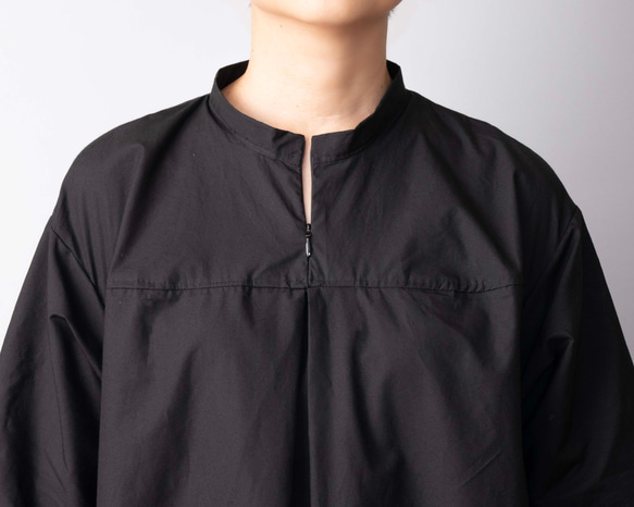 生地が選べるリネン&コットン【胸元ファスナー、スタンドカラーのワンピース】SMLオーダー　ブラック 9枚目の画像