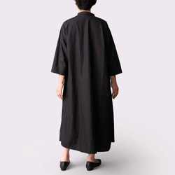 生地が選べるリネン&コットン【胸元ファスナー、スタンドカラーのワンピース】SMLオーダー　ブラック 5枚目の画像