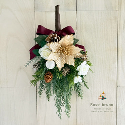 再販受注】クリスマス♡ポインセチアのミニスワッグ（ゴールド