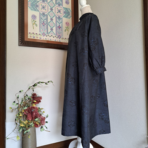 ☆ 着物リメイク/大島紬/7マルキ/泥染め/ラグランスリーブ/ハイネック