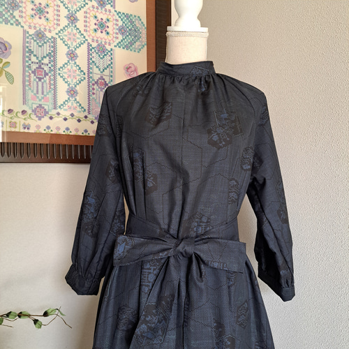 ☆ 着物リメイク/大島紬/7マルキ/泥染め/ラグランスリーブ/ハイネック