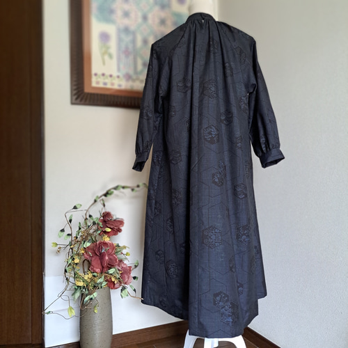 ☆ 着物リメイク/大島紬/7マルキ/泥染め/ラグランスリーブ/ハイネック