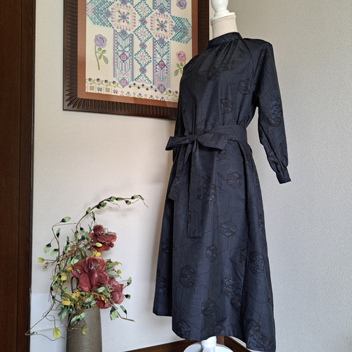 ☆ 着物リメイク/大島紬/7マルキ/泥染め/ラグランスリーブ/ハイネック