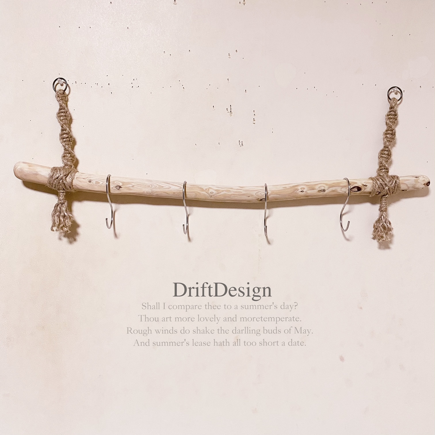 〜DriftDesign〜　キレイめ流木のお洒落な多用途４連Ｓ字フック　インテリア　ディスプレイ