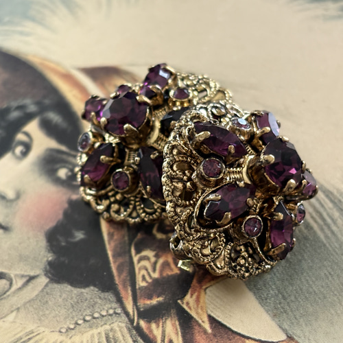 W.GERMANY 西ドイツ Vintage コスチュームジュエリー パープルガラスの