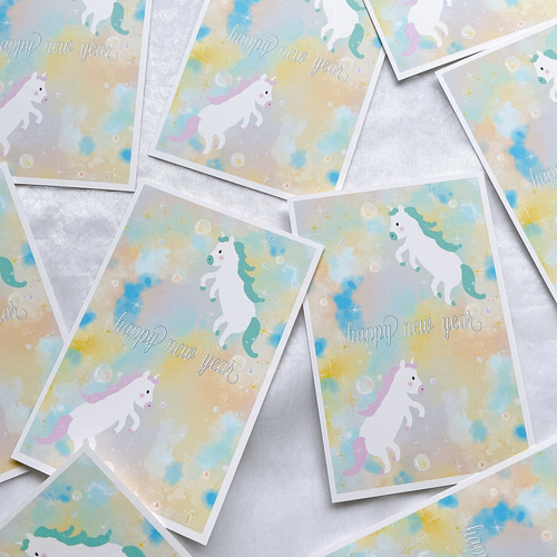 年賀はがき 馬 2026年 イラスト かわいい 新年 ユニコーン デザイン