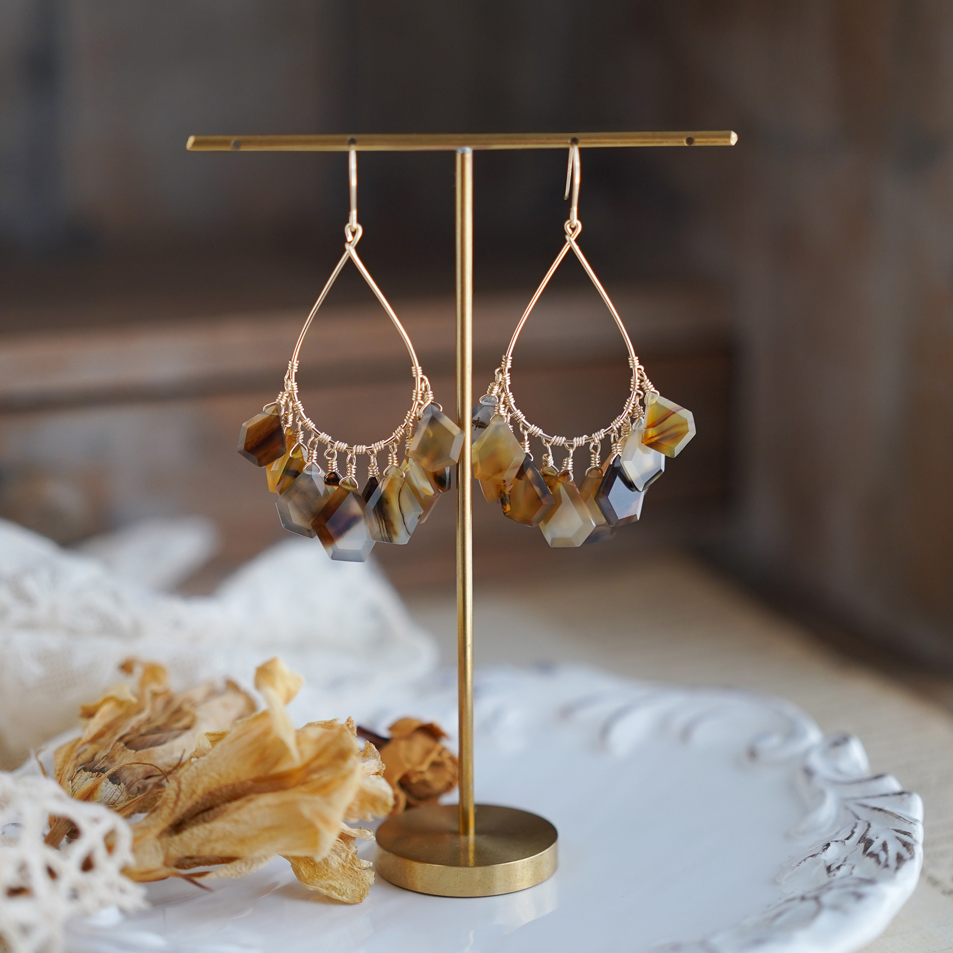 モンタナアゲートのシャンデリアピアス　大ぶり　数量限定