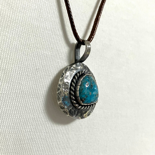 ペルシャン ターコイズ シルバー メタル タタキ ネックレス ペンダント