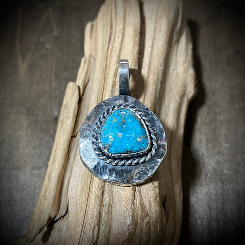 ペルシャン ターコイズ シルバー メタル タタキ ネックレス ペンダント