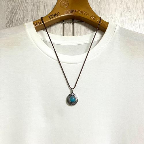 ペルシャン ターコイズ シルバー メタル タタキ ネックレス ペンダント