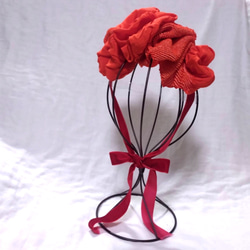 七五三　七五三髪飾り　顎紐付き ヘッドドレス　リメイク髪飾り　SP01 34】七五三 赤顎紐リボン付き 髪飾り ヘッドドレス 雛祭り 成人式 慶事