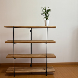 無垢板のオープンシェルフ　折り畳みラック　アイアンラック　什器　棚　幅1000 無垢板のオープンシェルフ 折り畳みラック アイアンラック 什器 棚 幅