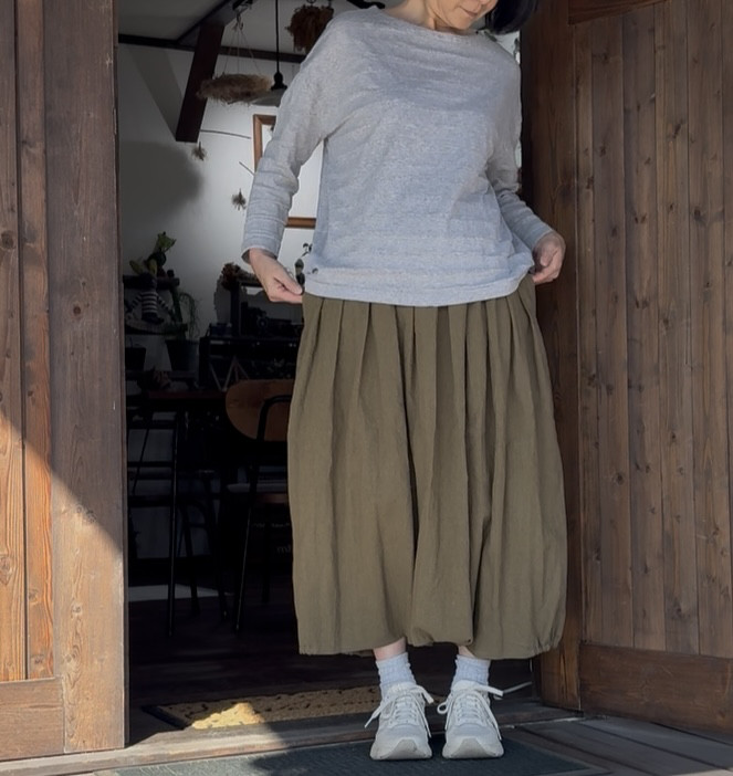 ※リネン・コットン  スカート風サルエルパンツ※  モスグリーン