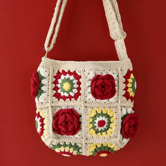 手作り 毛糸 かぎ針編み ニート 斜めがけバッグ ショルダーバッグ【海