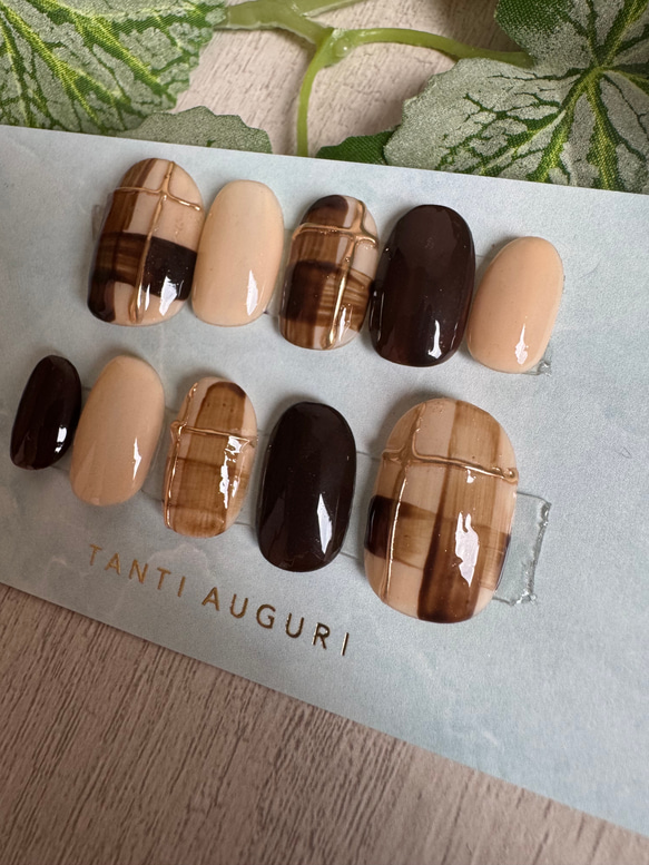 【新着！】チェックニュアンスネイルチップʕ•̫͡•ʕ•̫͡•ʔ 3枚目の画像