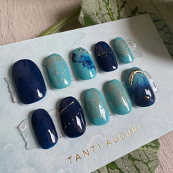 【再入荷！】ブルーニュアンスカラー指先の彩り抜群ネイルチップ 2枚目の画像