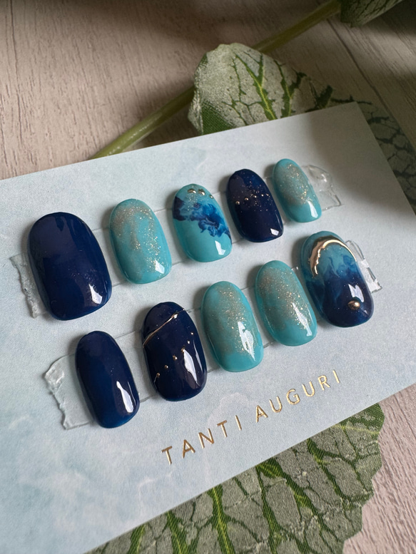 【再入荷！】ブルーニュアンスカラー指先の彩り抜群ネイルチップ 2枚目の画像
