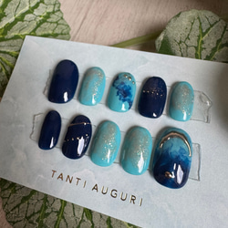 【再入荷！】ブルーニュアンスカラー指先の彩り抜群ネイルチップ 3枚目の画像