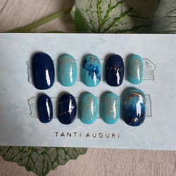 【再入荷！】ブルーニュアンスカラー指先の彩り抜群ネイルチップ 1枚目の画像