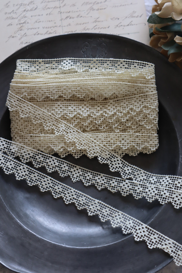 フランス 1m アンティークレース C1098 アイボリー 7枚目の画像