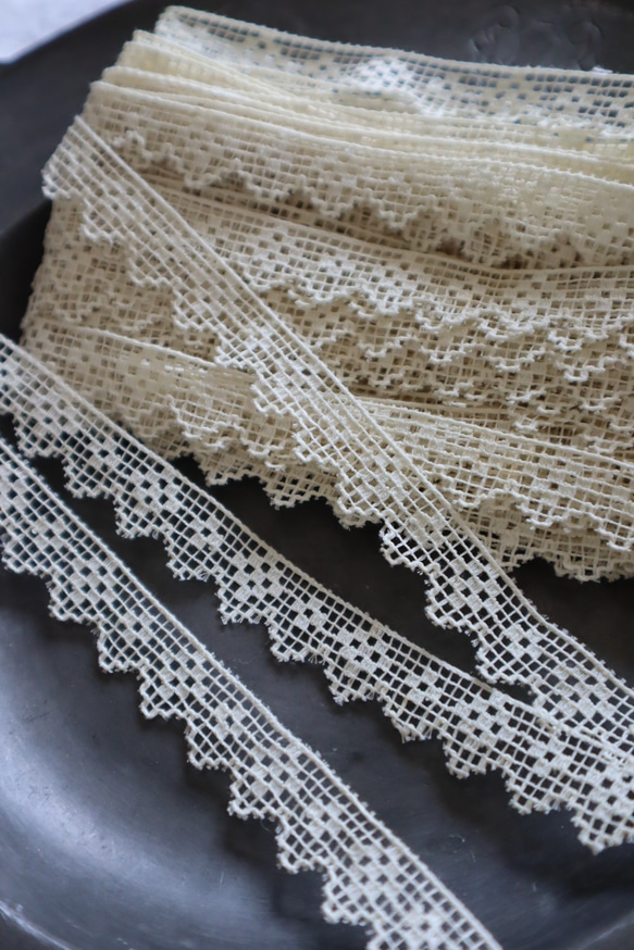 フランス 1m アンティークレース C1098 アイボリー 8枚目の画像