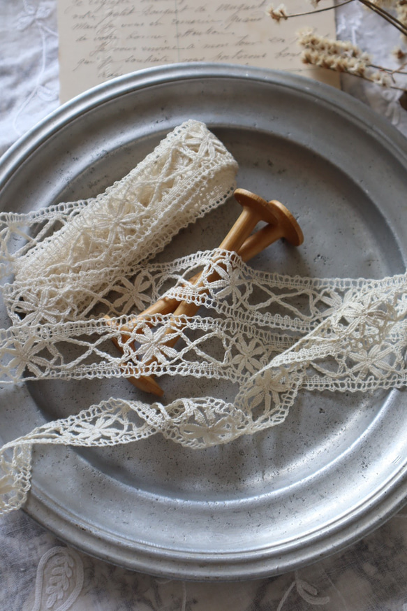 フランス 60㎝ アンティーク PUYボビンレース C1096 ナチュラル レース