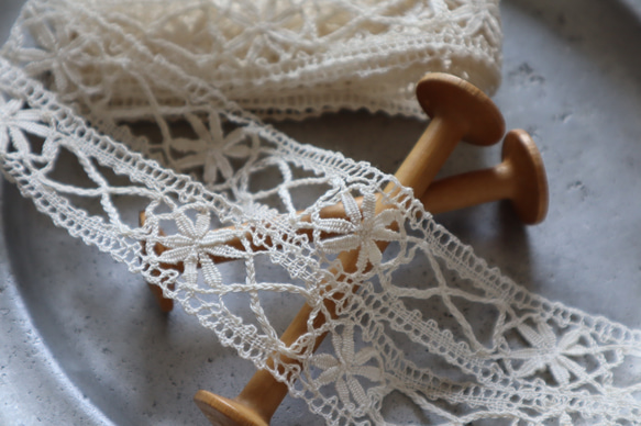 フランス 60㎝ アンティーク PUYボビンレース C1096 ナチュラル 4枚目の画像