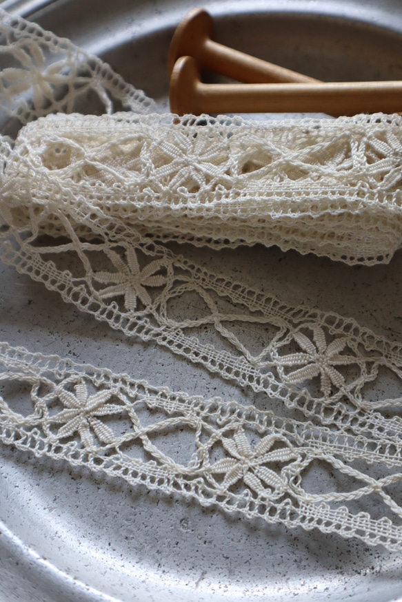 フランス 60㎝ アンティーク PUYボビンレース C1096 ナチュラル 6枚目の画像