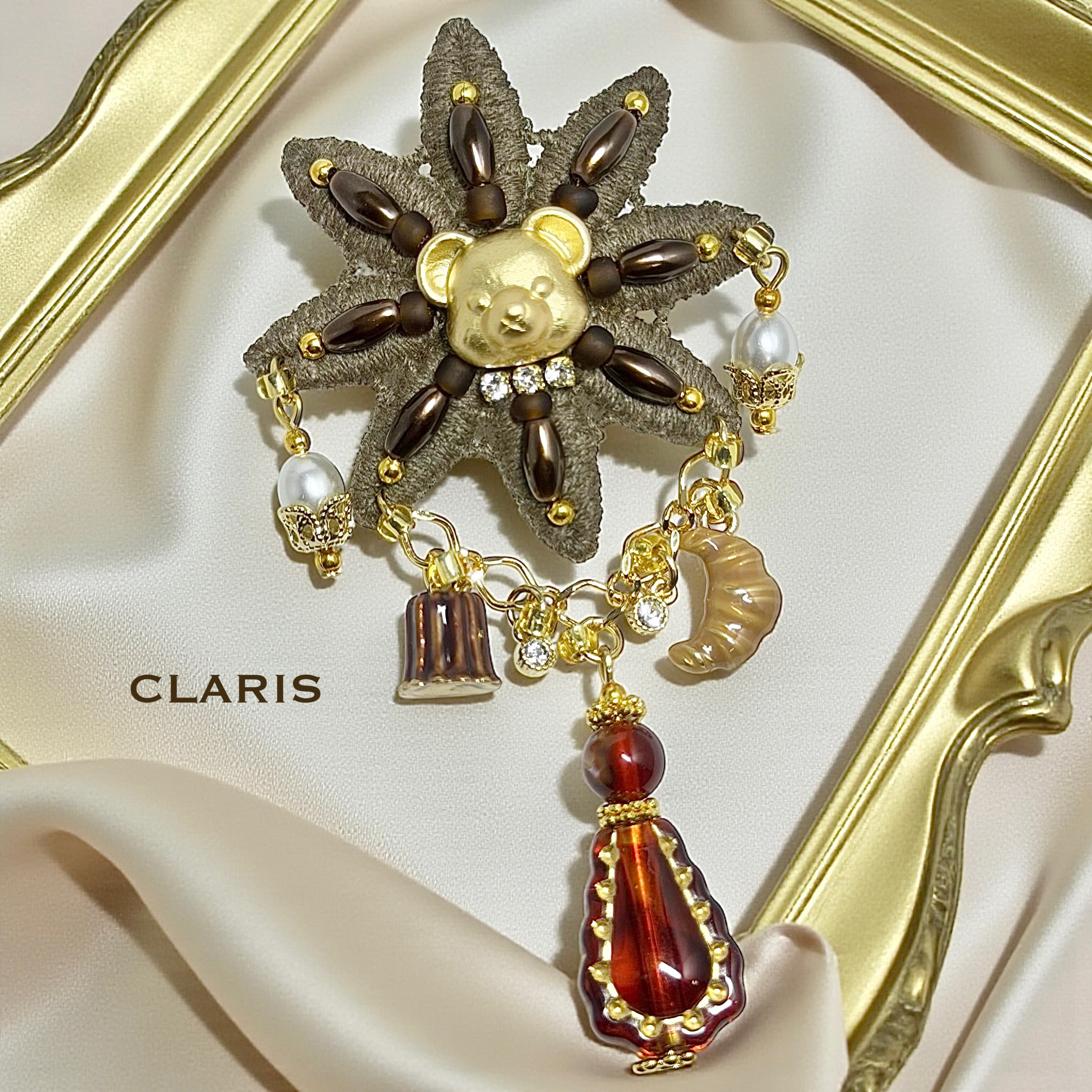 ❋ coffee break ❋ くまさんとコーヒーを ❋ レッドメノウ ❋ シェルパール ❋ ブローチ ❋ 瑪瑙 ❋