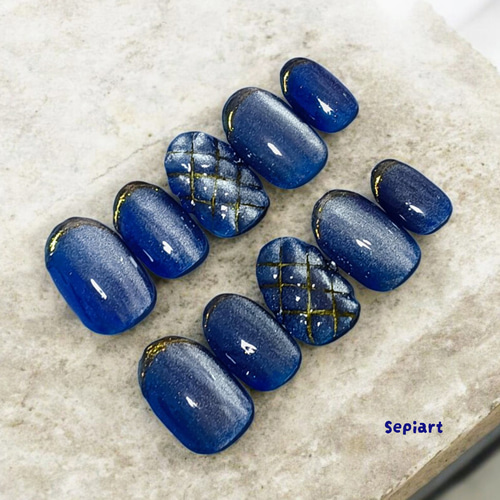 ジェルネイルチップ☆付け爪☆ブルー シルバー マグネットネイル