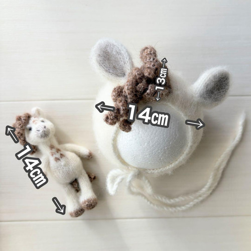 馬♪帽子とあみぐるみセット ニューボーンフォト衣装 ボンネット 月齢