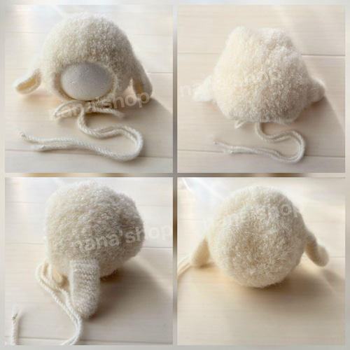 羊♪帽子とあみぐるみセット ニューボーンフォト衣装 ボンネット 月齢  