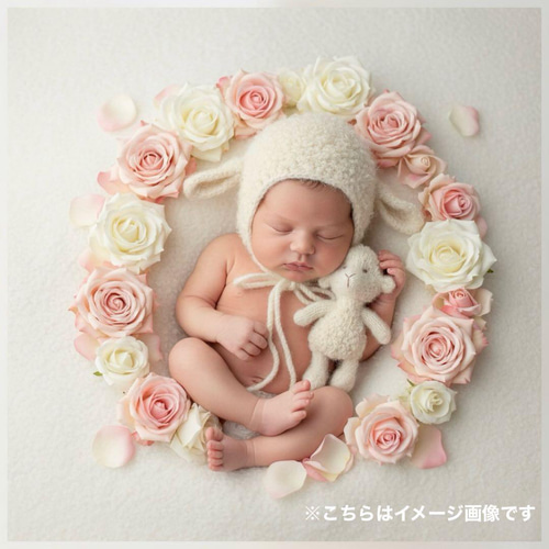 羊♪帽子とあみぐるみセット ニューボーンフォト衣装 ボンネット 月齢  
