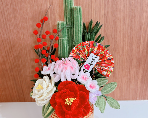 モールフラワー 門松スタイル正月飾り ハンドメイド ≪数量限定