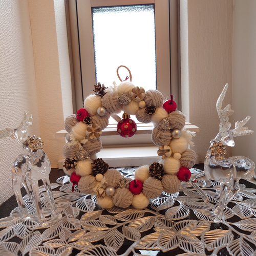 毛糸玉 クリスマスリース ニットボールリース リース amore 通販