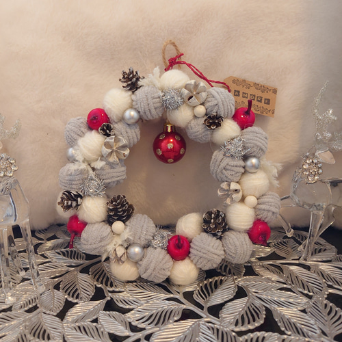 【再販】毛糸玉リース☆クリスマス クリスマスリース🎄☆・○º○毛糸だま（大きめ）②