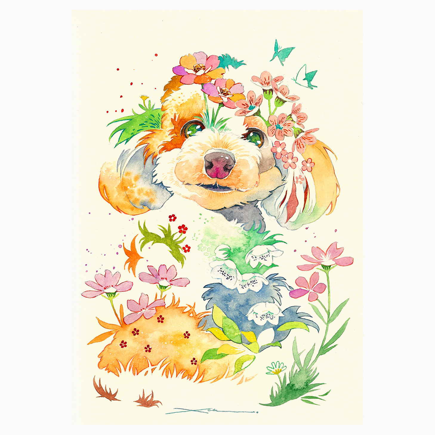 トイプードル_水彩原画_イラスト