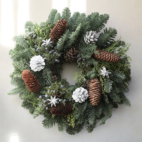 オレゴン産のフレッシュクリスマスリース 本場のモミの木 30センチ