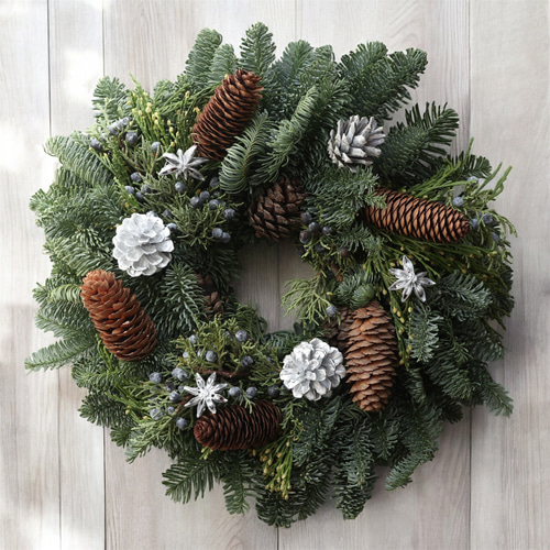 オレゴン産のフレッシュクリスマスリース 本場のモミの木 30センチ