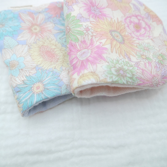 ふわもこハンカチ｜フラワーパーティー-Flower Party-｜S・10×20cm｜ガーゼハンカチ｜花柄｜プチギフト 3枚目の画像