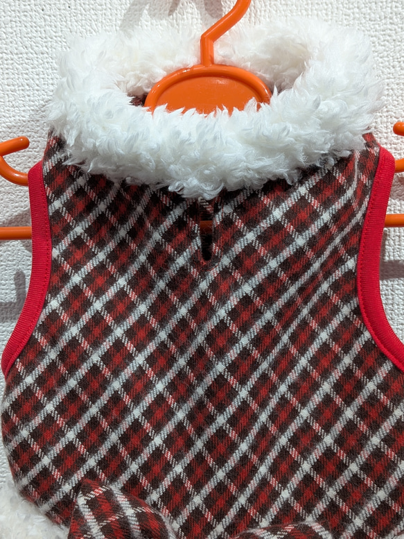 犬服♪コードチェックのワンピース　リード通し穴有り（小型犬SS～LL） 3枚目の画像