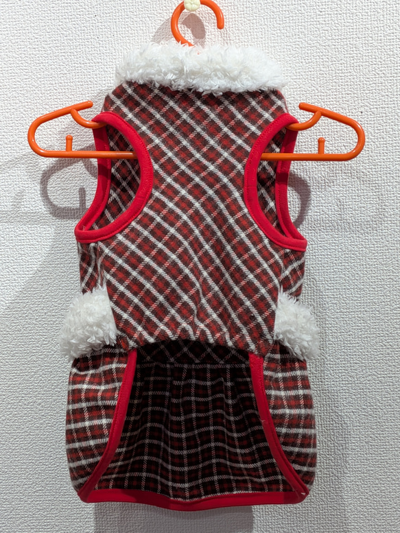 犬服♪コードチェックのワンピース　リード通し穴有り（小型犬SS～LL） 2枚目の画像