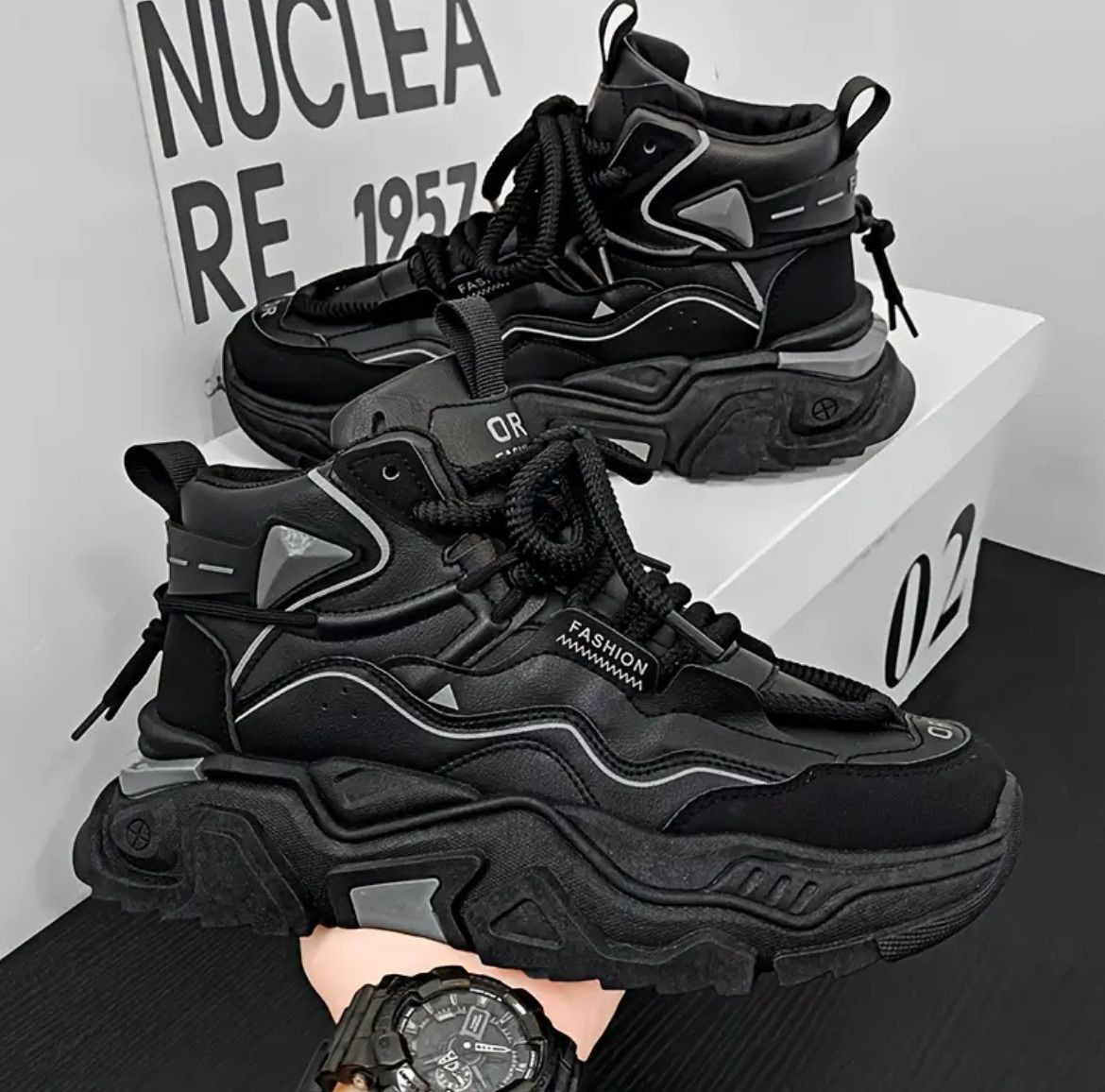 ブーツ スニーカー 厚底 メンズ 運動靴 ダッドスニーカー 厚底シューズ アウトドア アウトドア用品 バイク 黒