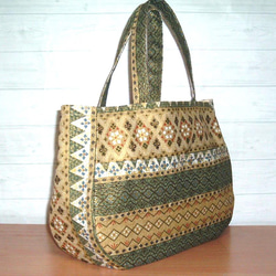 ダマスク柄のトートバッグ エコバッグ A4 チャコールグレー エコ