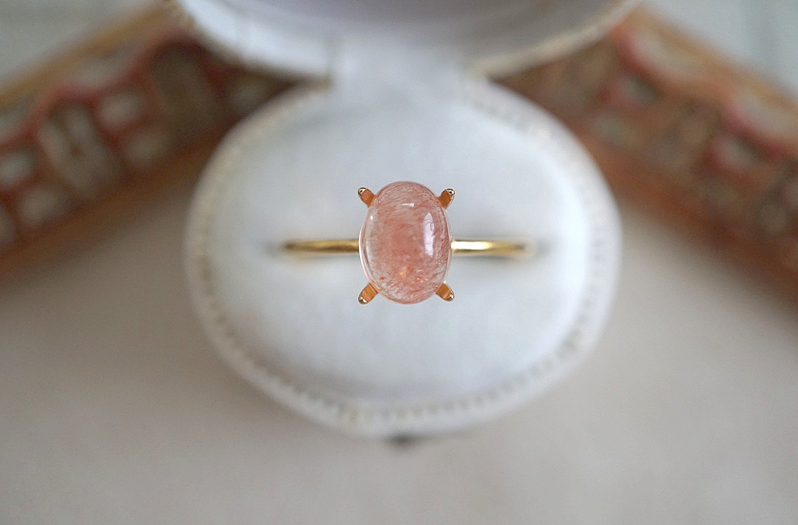 ㉕【８×６mm】カザフスタン産　ストロベリークォーツRing〈１８kgp〉