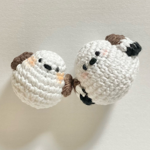 ころんと寄り添う シマエナガ親子マグネット＊ミニ編みぐるみ2羽セット