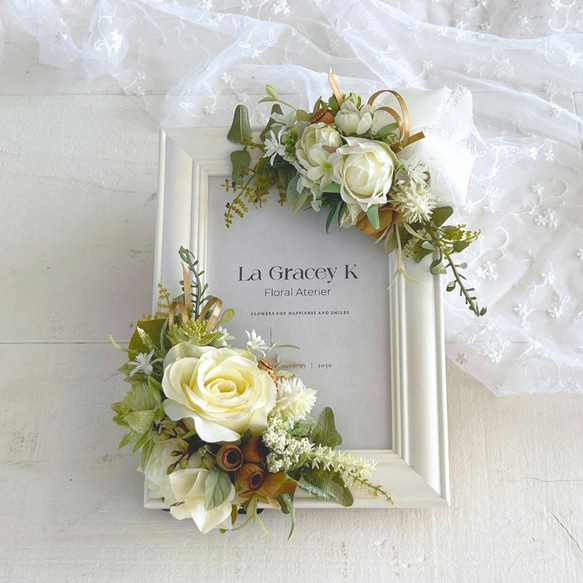 フォトフレーム 花 ウェルカムボード ポストカード 造花 結婚式 縦